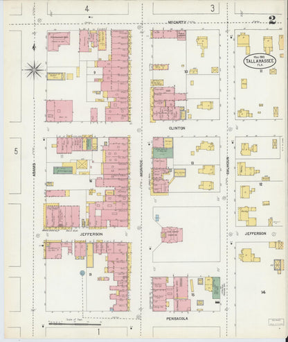 Sanborn Fire Insurance Map from Tallahassee, Leon County, Florida (1903), Sheet #0002 - Historic Sanborn Fire Insurance Map Print, vintage old map wall art, antique decor, genealogy gift, Florida Florida map