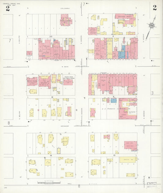 Sanborn Fire Insurance Map from Council Grove, Morris County, Kansas (1937), Sheet #0002 - Historic Sanborn Fire Insurance Map Print, vintage old map wall art, antique decor, genealogy gift, Kansas Kansas map