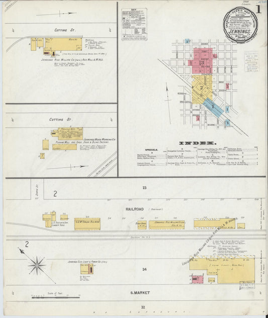 Sanborn Fire Insurance Map from Jennings, Jefferson Davis Parish, Louisiana (1900), Sheet #0001 - Complete Map Set gallery image, historic Sanborn map, vintage wall art, Louisiana Louisiana