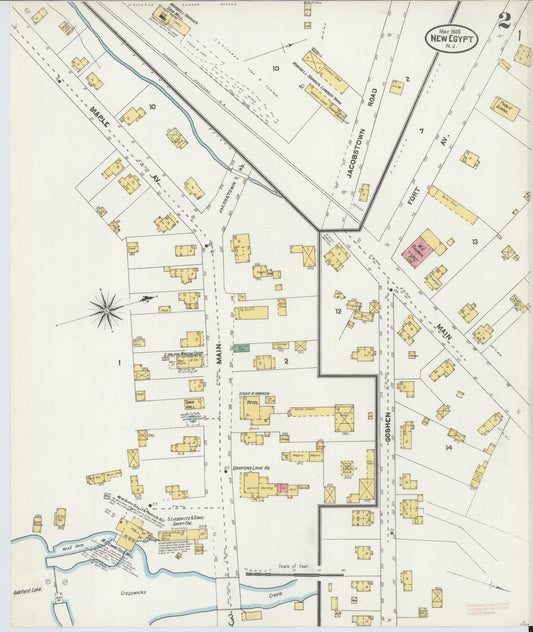 Sanborn Fire Insurance Map from New Egypt, Ocean County, New Jersey (1905), Sheet #0002 - Historic Sanborn Fire Insurance Map Print, vintage old map wall art, antique decor, genealogy gift, New Jersey New Jersey map
