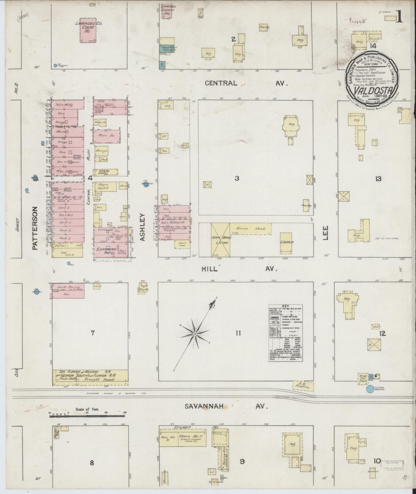Sanborn Fire Insurance Map from Valdosta, Lowndes County, Georgia. (1889) – Historic Sanborn Fire Insurance Map Print