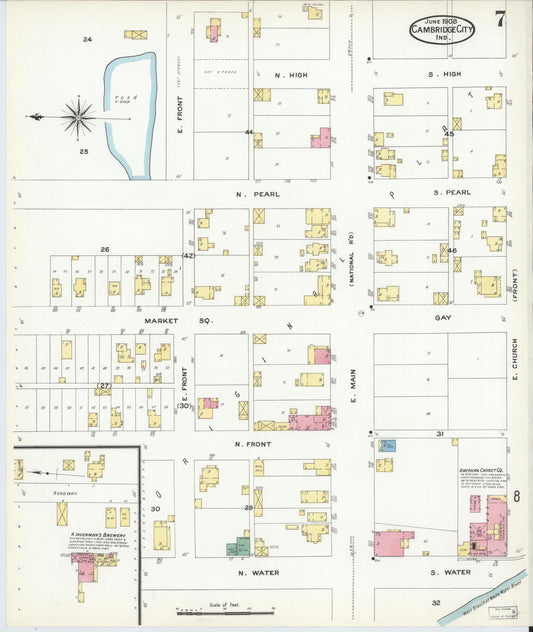 Sanborn Fire Insurance Map from Cambridge City, Wayne County, Indiana (1908), Sheet #0007 - Historic Sanborn Fire Insurance Map Print, vintage old map wall art, antique decor, genealogy gift, Indiana Indiana map