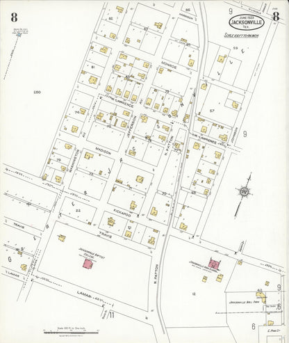 Sanborn Fire Insurance Map from Jacksonville, Cherokee County, Texas (1923), Sheet #0008 - Complete Map Set gallery image, historic Sanborn map, vintage wall art, Texas Texas
