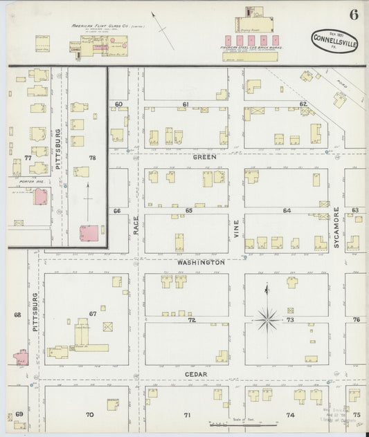 Sanborn Fire Insurance Map from Connellsville, Fayette County, Pennsylvania (1891), Sheet #0006 - Historic Sanborn Fire Insurance Map Print, vintage old map wall art, antique decor, genealogy gift, Pennsylvania Pennsylvania map