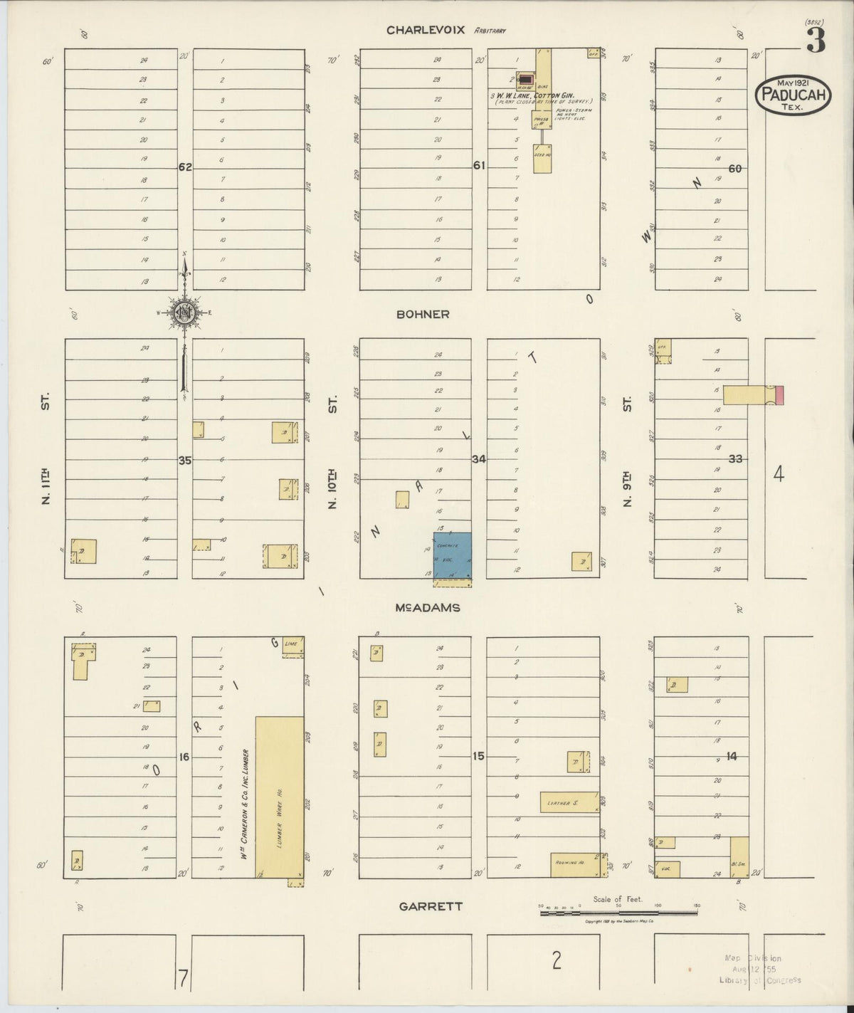 Sanborn Fire Insurance Map from Paducah, Cottle County, Texas (1921), Sheet #0003 - Historic Sanborn Fire Insurance Map Print, vintage old map wall art, antique decor, genealogy gift, Texas Texas map