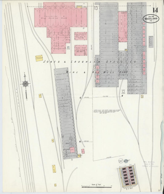 Sanborn Fire Insurance Map from Woodlawn, Beaver County, Pennsylvania (1911), Sheet #0014 - Historic Sanborn Fire Insurance Map Print, vintage old map wall art, antique decor, genealogy gift, Pennsylvania Pennsylvania map