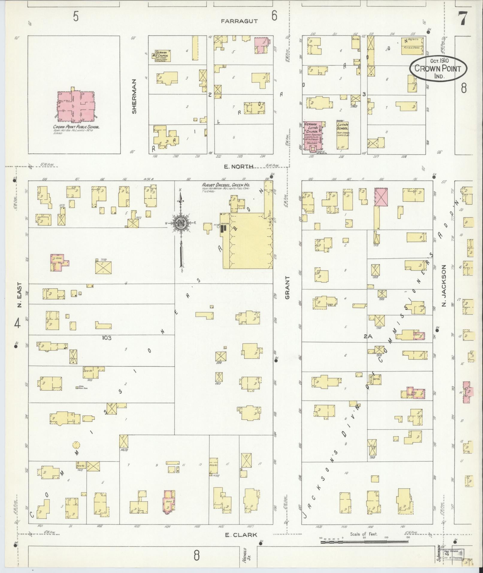 Sanborn Fire Insurance Map from Crown Point, Lake County, Indiana (1910), Sheet #0007 - Complete Map Set gallery image, historic Sanborn map, vintage wall art, Indiana Indiana