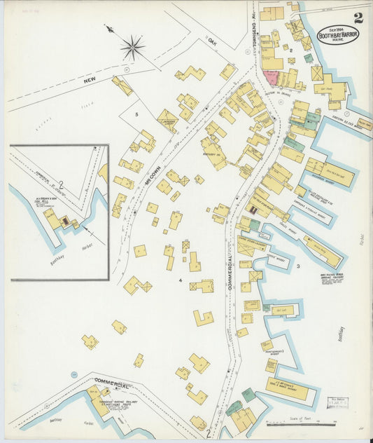 Sanborn Fire Insurance Map from Boothbay Harbor, Lincoln County, Maine (1904), Sheet #0002 - Historic Sanborn Fire Insurance Map Print, vintage old map wall art, antique decor, genealogy gift, Maine Maine map