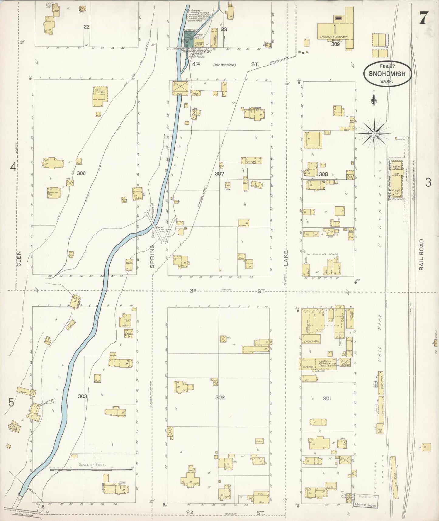 Sanborn Fire Insurance Map from Snohomish, Snohomish County, Washington (1897), Sheet #0007 - Complete Map Set gallery image, historic Sanborn map, vintage wall art, Washington Washington