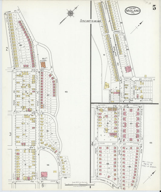 Sanborn Fire Insurance Map from Midland, Beaver County, Pennsylvania (1917), Sheet #0005 - Historic Sanborn Fire Insurance Map Print, vintage old map wall art, antique decor, genealogy gift, Pennsylvania Pennsylvania map