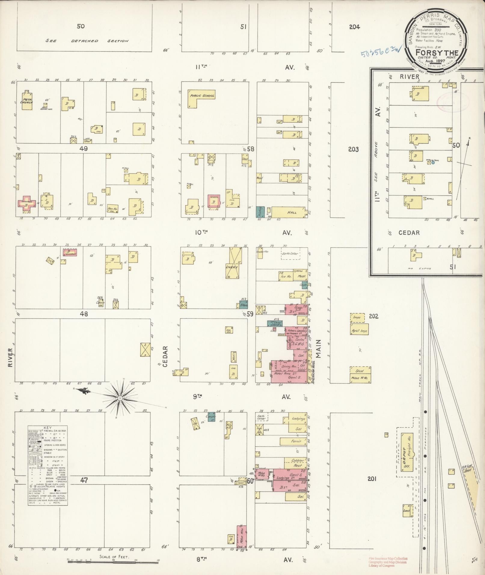 Sanborn Fire Insurance Map from Forsyth, Rosebud County, Montana (1897), Sheet #0001 - Historic Sanborn Fire Insurance Map Print, vintage old map wall art, antique decor, genealogy gift, Montana Montana map