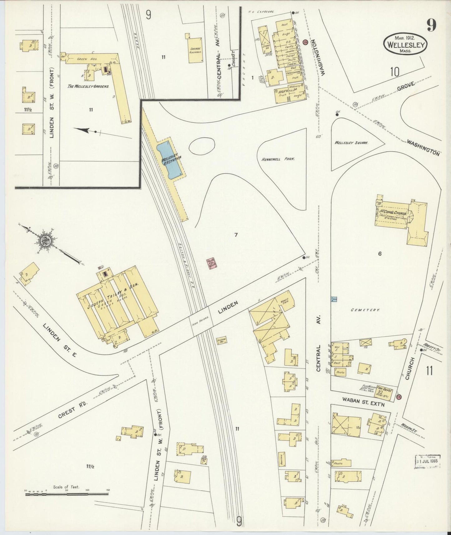 Sanborn Fire Insurance Map from Wellesley, Norfolk County, Massachusetts (1912), Sheet #0009 - Complete Map Set gallery image, historic Sanborn map, vintage wall art, Massachusetts Massachusetts