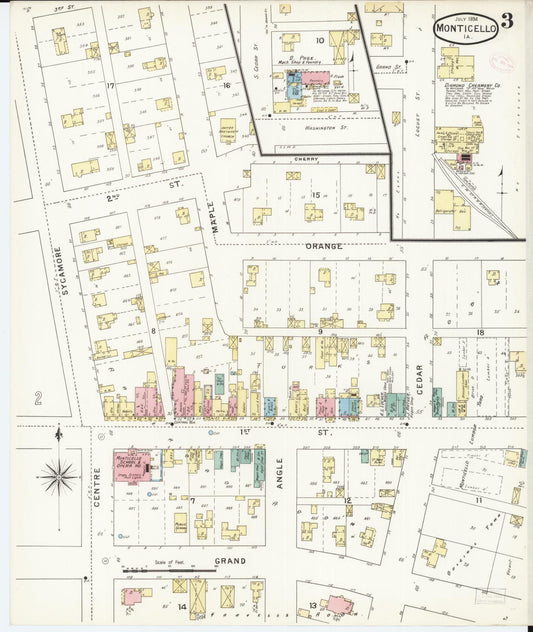Sanborn Fire Insurance Map from Monticello, Jones County, Iowa (1894), Sheet #0003 - Historic Sanborn Fire Insurance Map Print, vintage old map wall art