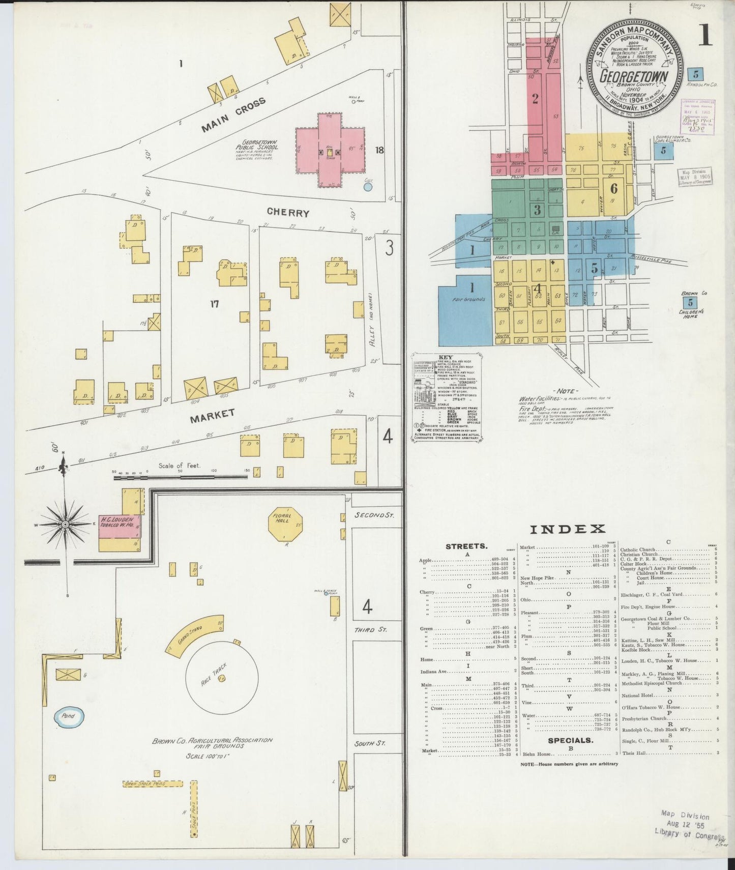 Sanborn Fire Insurance Map from Georgetown, Brown County, Ohio (1904), Sheet #0001 - Historic Sanborn Fire Insurance Map Print, vintage old map wall art, antique decor, genealogy gift, Ohio Ohio map