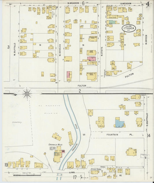 Sanborn Fire Insurance Map from Ithaca, Tompkins County, New York (1898), Sheet #0004 - Historic Sanborn Fire Insurance Map Print, vintage old map wall art, antique decor, genealogy gift, New York New York map