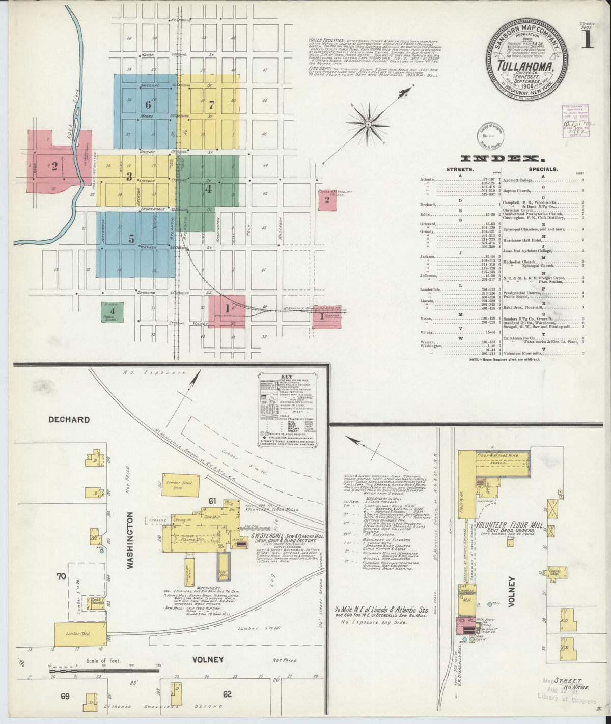 Sanborn Fire Insurance Map from Tullahoma, Coffee County, Tennessee (1902), Sheet #0001 - Historic Sanborn Fire Insurance Map Print, vintage old map wall art, antique decor, genealogy gift, Tennessee Tennessee map
