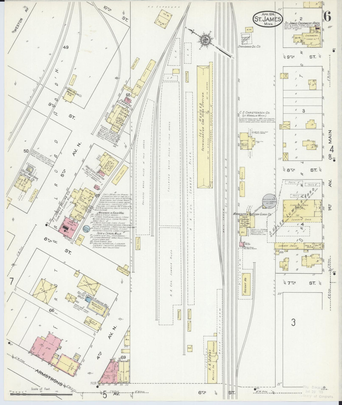 Sanborn Fire Insurance Map from Saint James, Watonwan County, Minnesota (1914), Sheet #0006 - Historic Sanborn Fire Insurance Map Print, vintage old map wall art, antique decor, genealogy gift, Minnesota Minnesota map