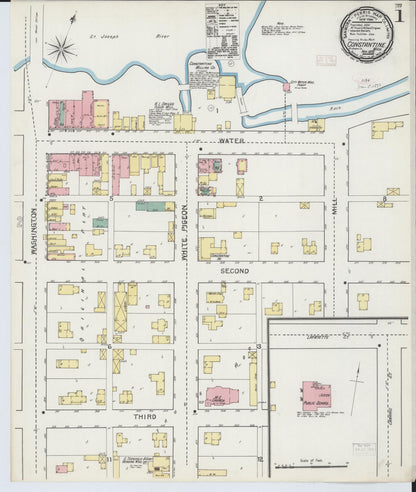 Sanborn Fire Insurance Map from Constantine, Saint Joseph County, Michigan (1892), Sheet #0001 - Complete Map Set gallery image, historic Sanborn map, vintage wall art, Michigan Michigan