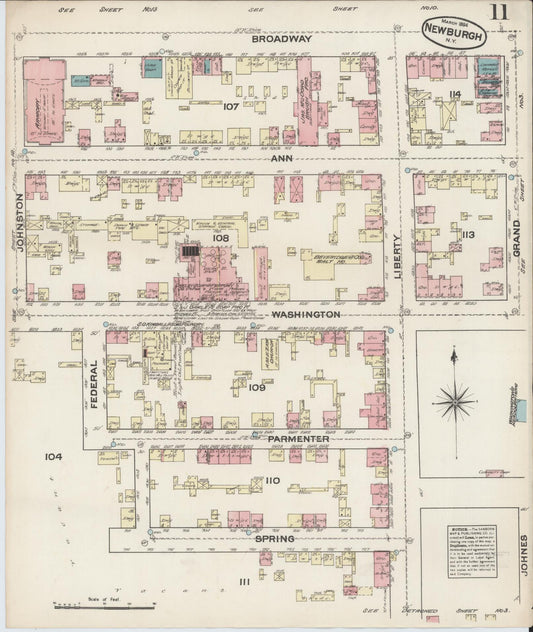 Sanborn Fire Insurance Map from Newburgh, Orange County, New York (1884), Sheet #0011 - Historic Sanborn Fire Insurance Map Print, vintage old map wall art, antique decor, genealogy gift, New York New York map