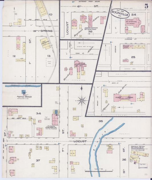 Sanborn Fire Insurance Map from Boonville, Cooper County, Missouri (1885), Sheet #0005 - Historic Sanborn Fire Insurance Map Print, vintage old map wall art, antique decor, genealogy gift, Missouri Missouri map