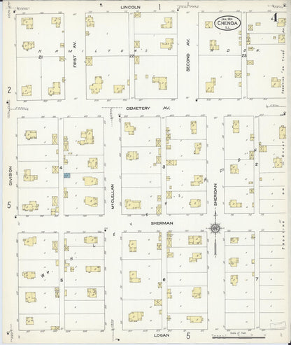 Sanborn Fire Insurance Map from Chenoa, McLean County, Illinois (1914), Sheet #0004 - Complete Map Set gallery image, historic Sanborn map, vintage wall art, Illinois Illinois