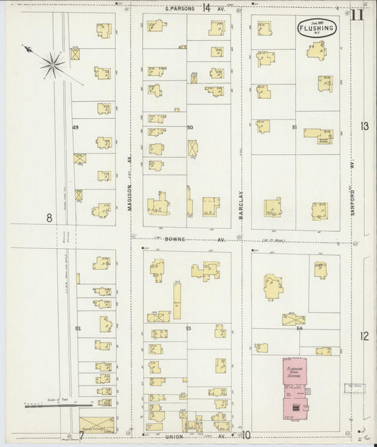 Sanborn Fire Insurance Map from Flushing, Queens County, New York (1897), Sheet #0011 - Historic Sanborn Fire Insurance Map Print, vintage old map wall art, antique decor, genealogy gift, New York New York map