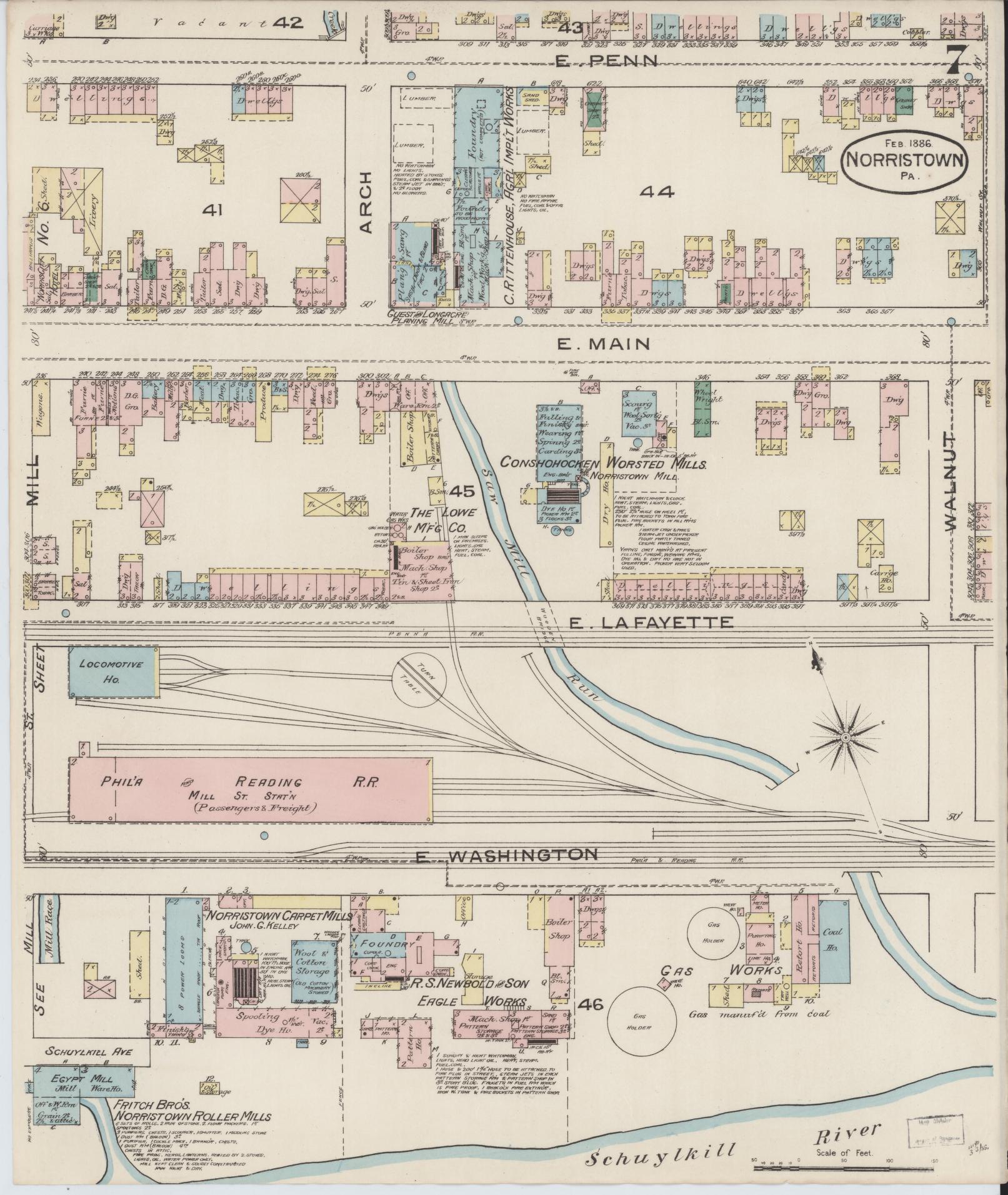 Sanborn Fire Insurance Map from Norristown, Montgomery County, Pennsylvania (1886), Sheet #0007 - Complete Map Set gallery image, historic Sanborn map, vintage wall art, Pennsylvania Pennsylvania