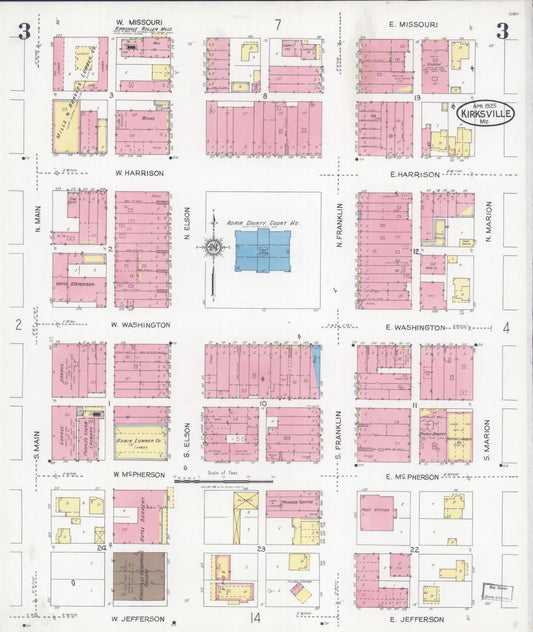 Sanborn Fire Insurance Map from Kirksville, Adair County, Missouri (1925), Sheet #0003 - Historic Sanborn Fire Insurance Map Print, vintage old map wall art, antique decor, genealogy gift, Missouri Missouri map