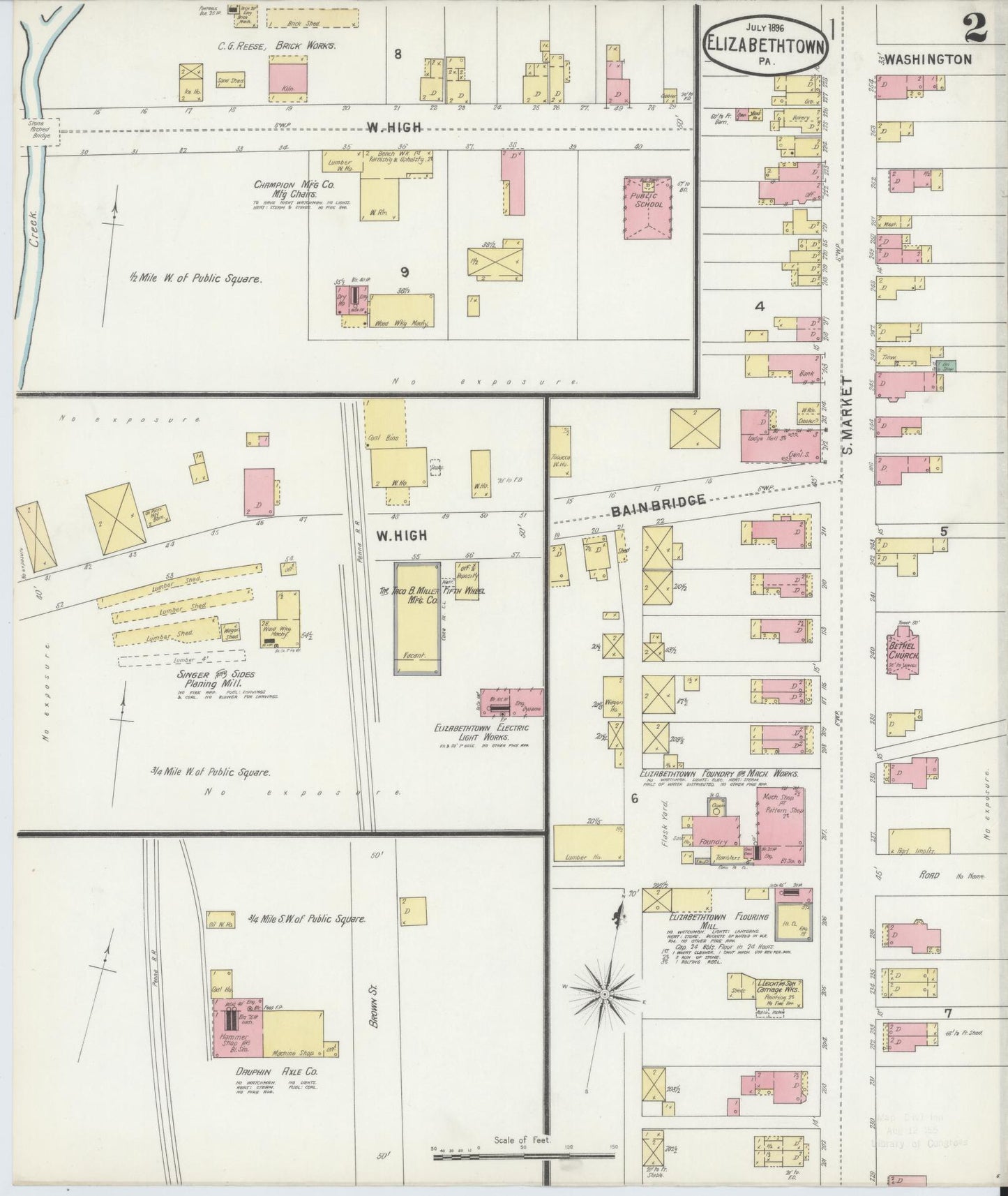 Sanborn Fire Insurance Map from Elizabethtown, Lancaster County, Pennsylvania (1896), Sheet #0002 - Historic Sanborn Fire Insurance Map Print, vintage old map wall art, antique decor, genealogy gift, Pennsylvania Pennsylvania map