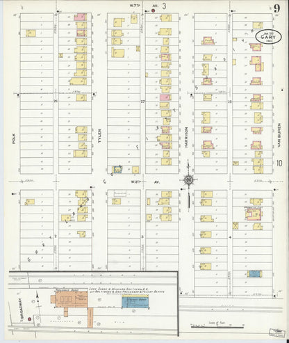 Sanborn Fire Insurance Map from Gary, Lake County, Indiana (1911), Sheet #0009 - Historic Sanborn Fire Insurance Map Print, vintage old map wall art, antique decor, genealogy gift, Indiana Indiana map