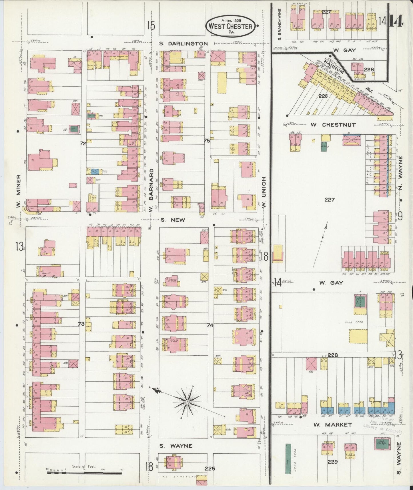 Sanborn Fire Insurance Map from West Chester, Chester County, Pennsylvania (1909), Sheet #0014 - Complete Map Set gallery image, historic Sanborn map, vintage wall art, Pennsylvania Pennsylvania