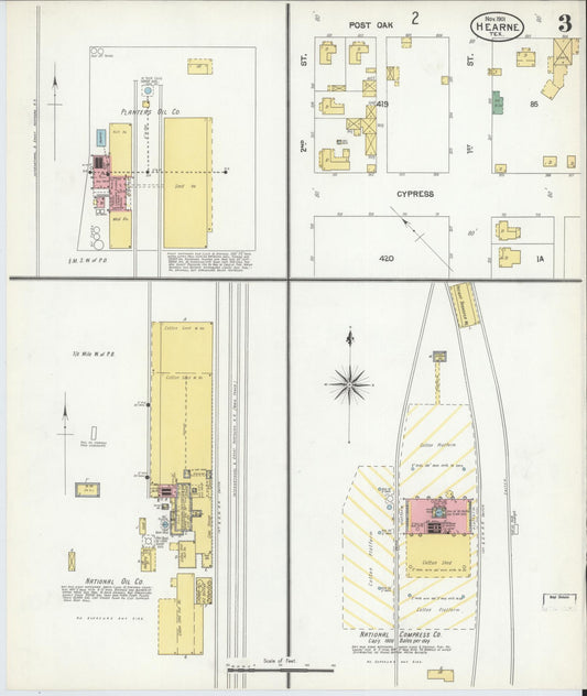 Sanborn Fire Insurance Map from Hearne, Robertson County, Texas (1901), Sheet #0003 - Historic Sanborn Fire Insurance Map Print, vintage old map wall art, antique decor, genealogy gift, Texas Texas map