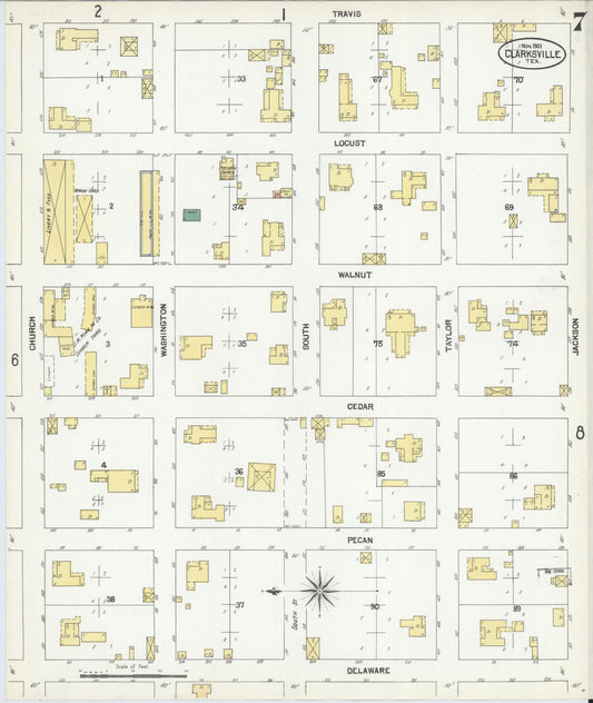 Sanborn Fire Insurance Map from Clarksville, Red River County, Texas (1901), Sheet #0007 - Historic Sanborn Fire Insurance Map Print, vintage old map wall art, antique decor, genealogy gift, Texas Texas map