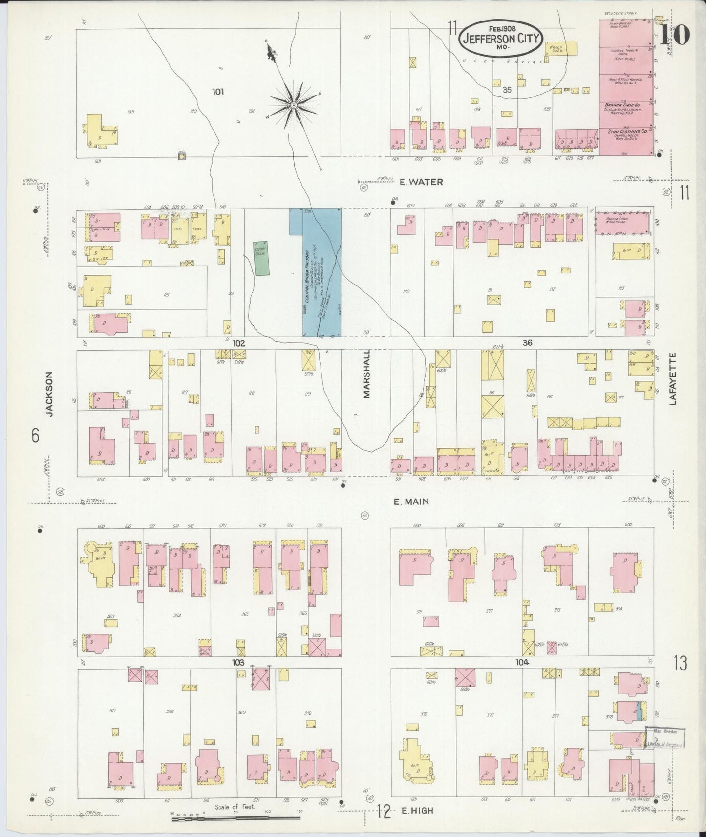 Sanborn Fire Insurance Map from Jefferson City, Cole County, Missouri (1908), Sheet #0010 - Complete Map Set gallery image, historic Sanborn map, vintage wall art, Missouri Missouri