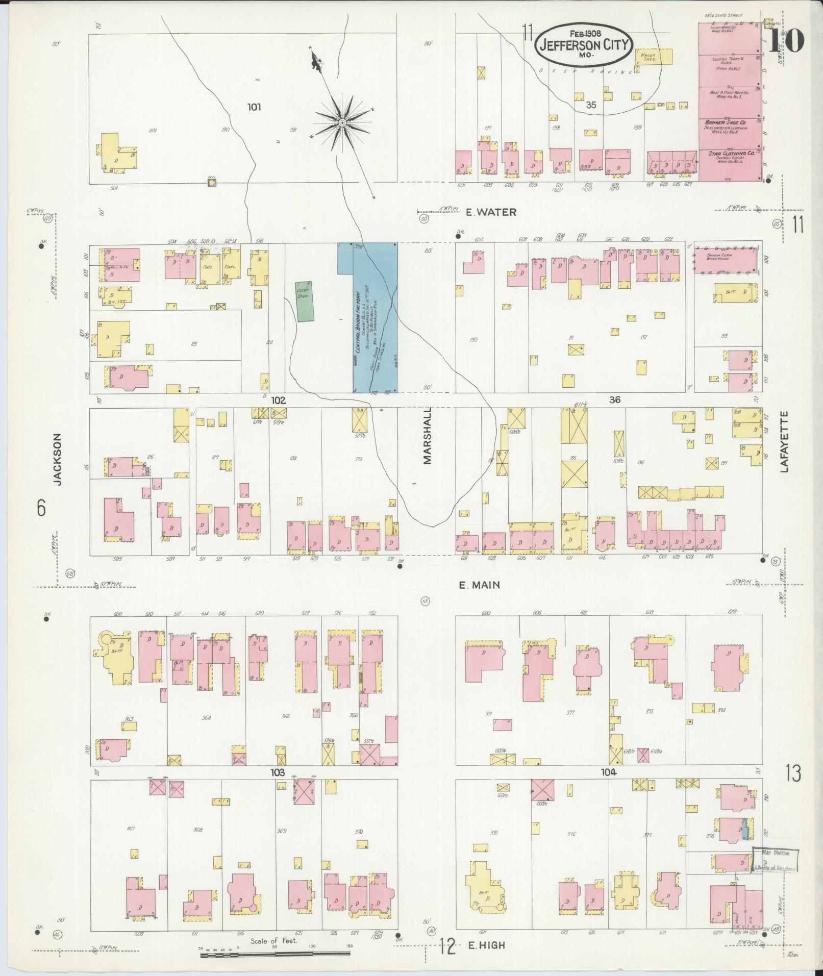 Sanborn Fire Insurance Map from Jefferson City, Cole County, Missouri (1908), Sheet #0010 - Complete Map Set gallery image, historic Sanborn map, vintage wall art, Missouri Missouri