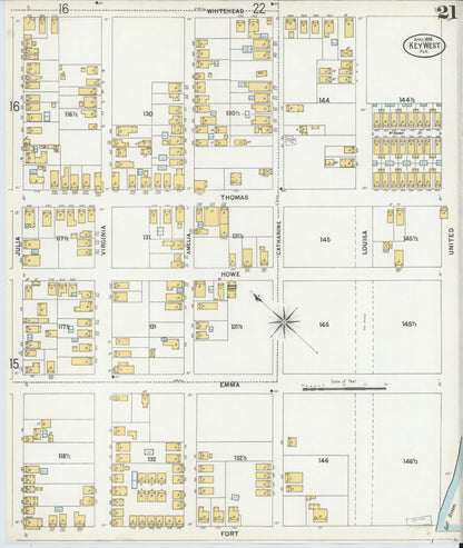Sanborn Fire Insurance Map from Key West, Monroe County, Florida (1899), Sheet #0021 - Historic Sanborn Fire Insurance Map Print, vintage old map wall art, antique decor, genealogy gift, Florida Florida map