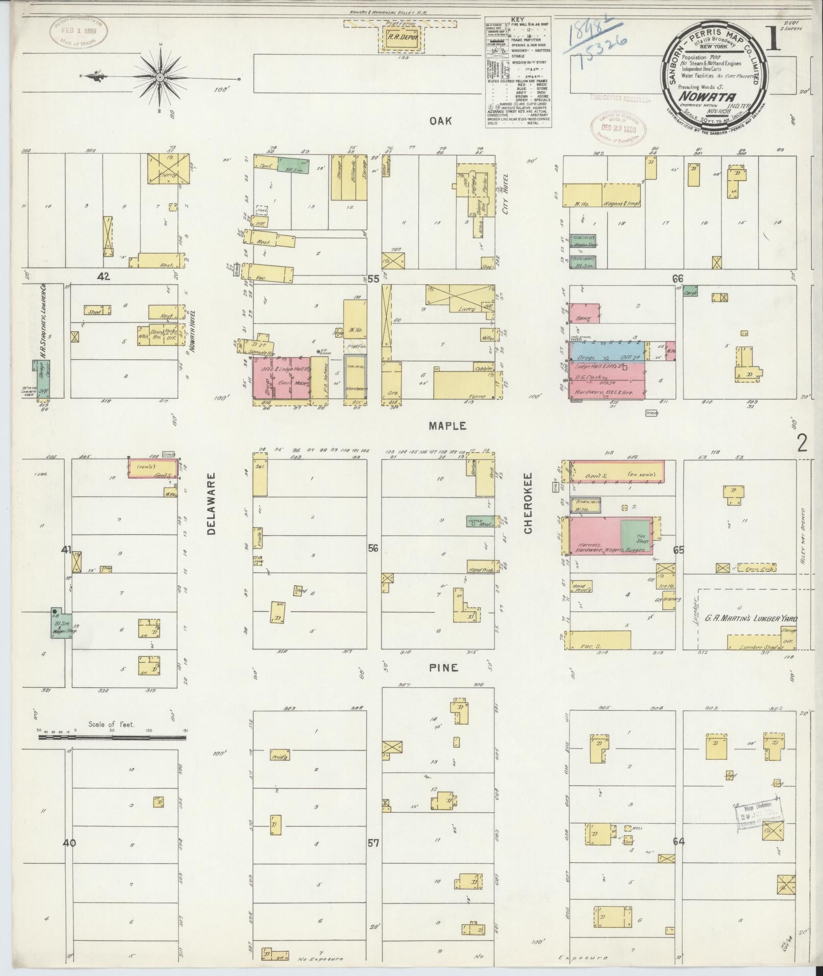 Sanborn Fire Insurance Map from Nowata, Nowata County, Oklahoma (1898), Sheet #0001 - Complete Map Set gallery image, historic Sanborn map, vintage wall art, Oklahoma Oklahoma