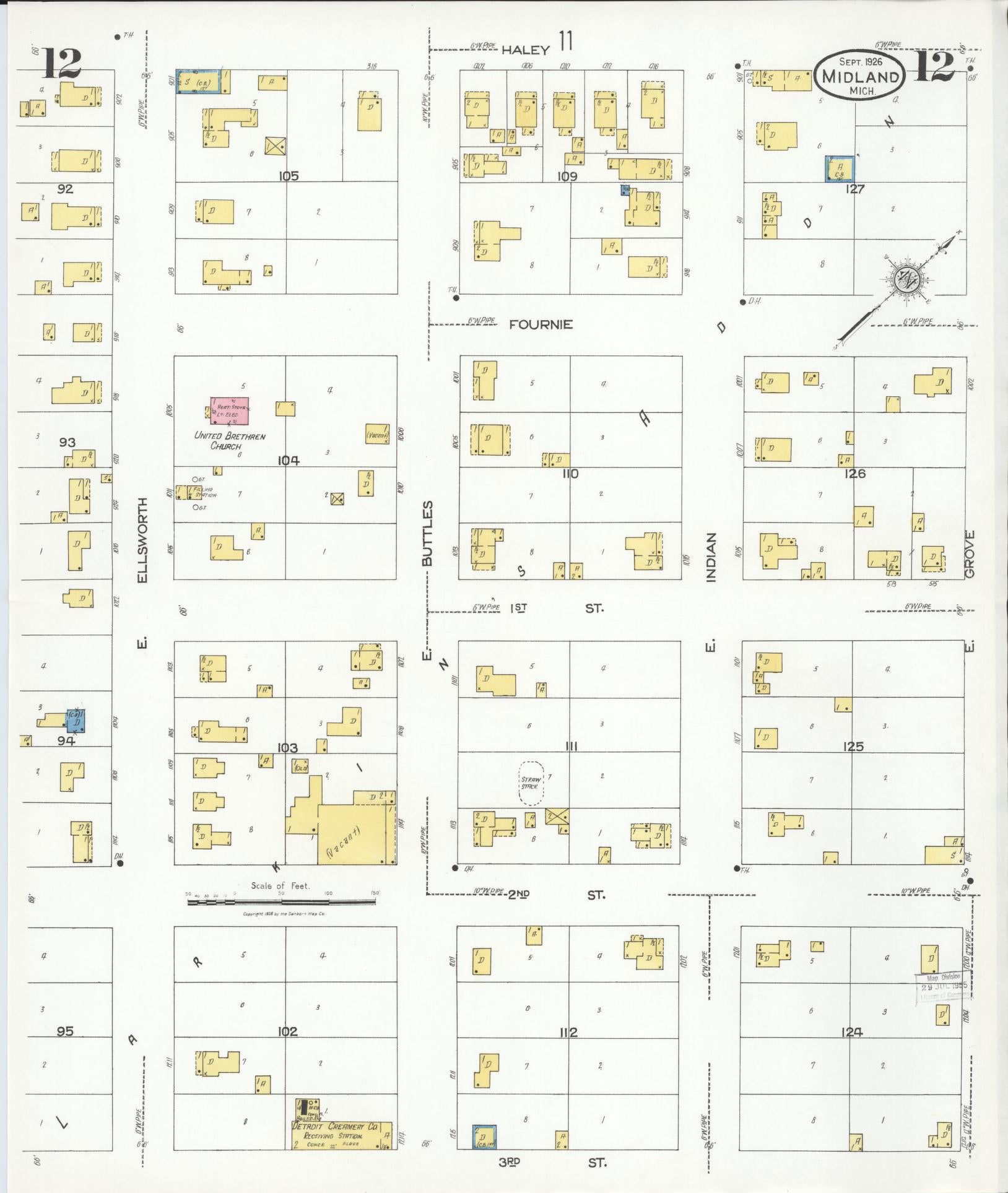 Sanborn Fire Insurance Map from Midland, Midland County, Michigan (1926), Sheet #0012 - Complete Map Set gallery image, historic Sanborn map, vintage wall art, Michigan Michigan