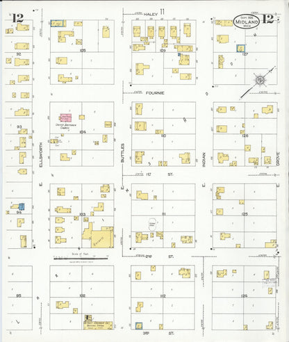 Sanborn Fire Insurance Map from Midland, Midland County, Michigan (1926), Sheet #0012 - Complete Map Set gallery image, historic Sanborn map, vintage wall art, Michigan Michigan