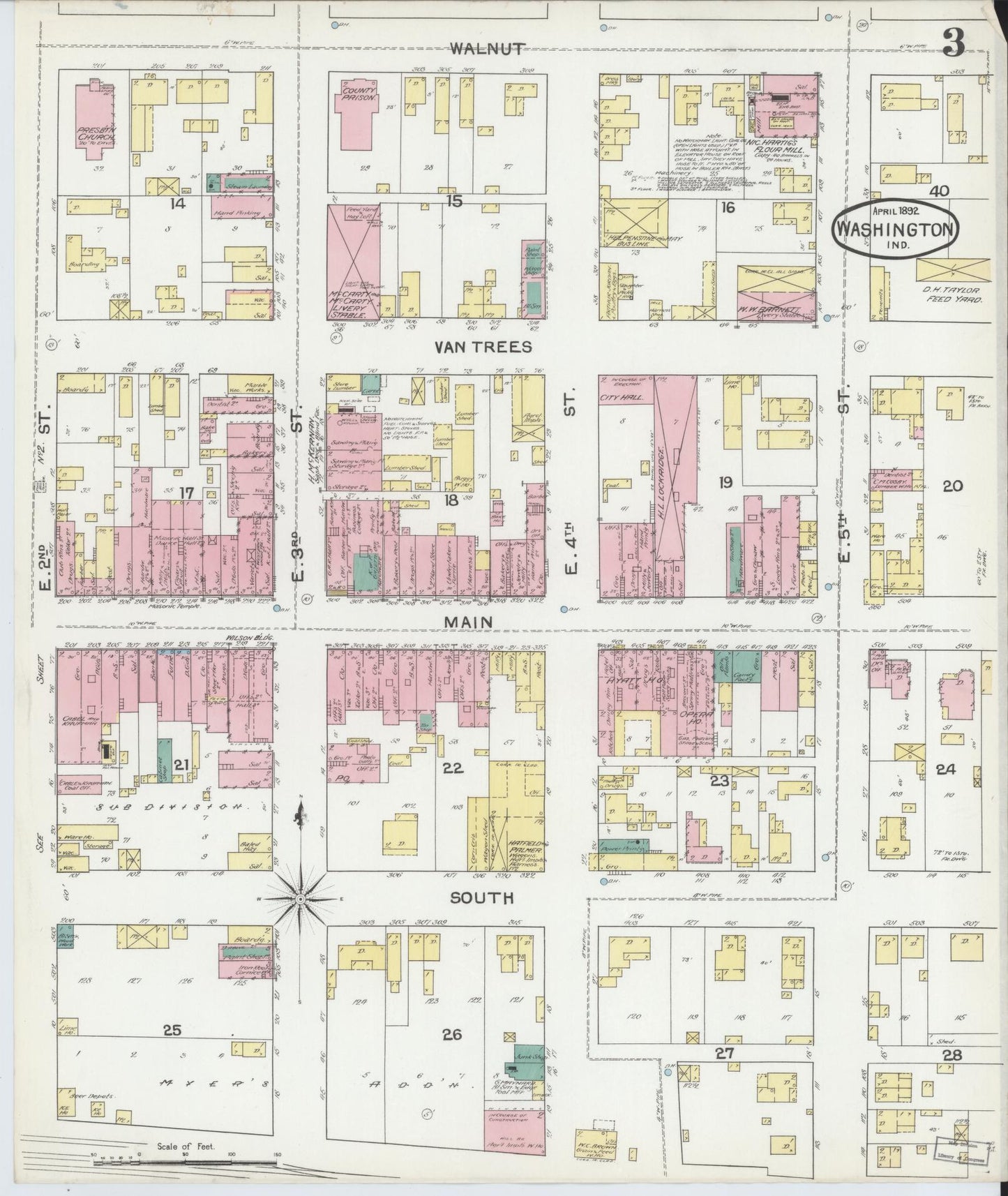 Sanborn Fire Insurance Map from Washington, Daviess County, Indiana (1892), Sheet #0003 - Complete Map Set gallery image, historic Sanborn map, vintage wall art, Indiana Indiana