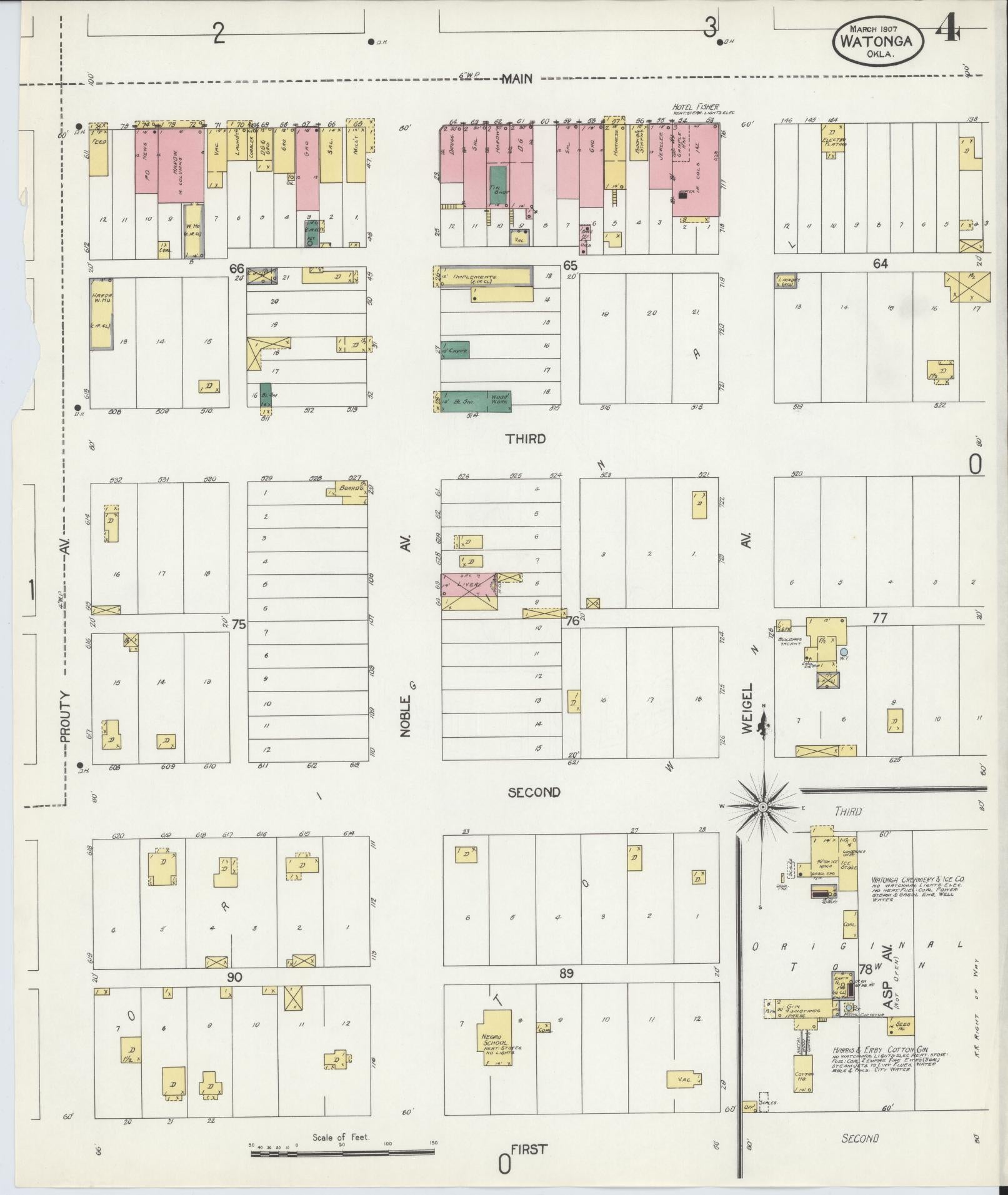 Sanborn Fire Insurance Map from Watonga, Blaine County, Oklahoma (1907), Sheet #0004 - Historic Sanborn Fire Insurance Map Print, vintage old map wall art, antique decor, genealogy gift, Oklahoma Oklahoma map