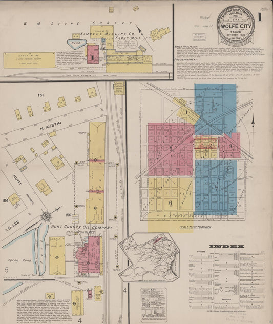 Sanborn Fire Insurance Map from Wolfe City, Hunt County, Texas (1922), Sheet #0001 - Historic Sanborn Fire Insurance Map Print, vintage old map wall art, antique decor, genealogy gift, Texas Texas map