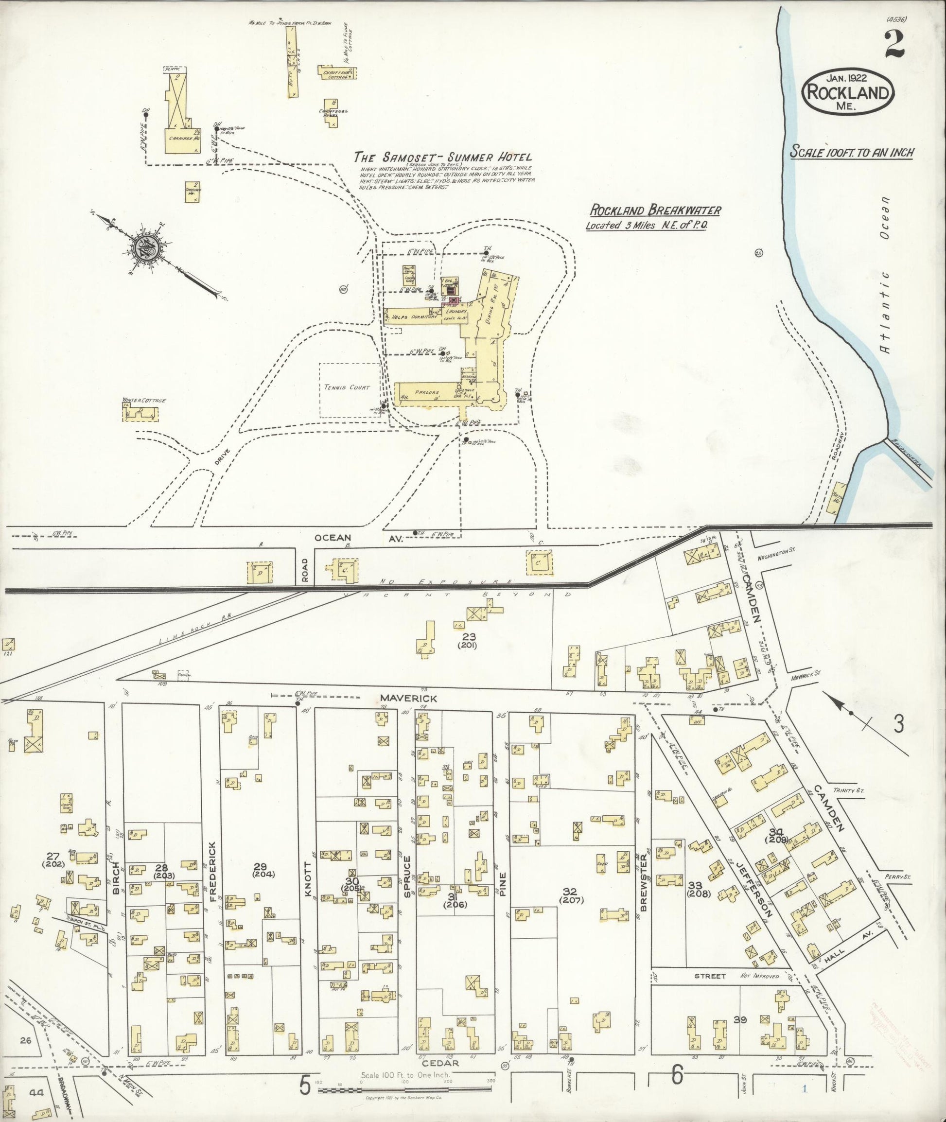 Sanborn Fire Insurance Map from Rockland, Knox County, Maine (1922), Sheet #0002 - Historic Sanborn Fire Insurance Map Print, vintage old map wall art, antique decor, genealogy gift, Maine Maine map