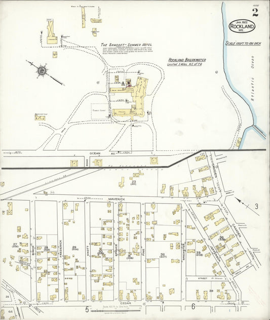 Sanborn Fire Insurance Map from Rockland, Knox County, Maine (1922), Sheet #0002 - Historic Sanborn Fire Insurance Map Print, vintage old map wall art, antique decor, genealogy gift, Maine Maine map
