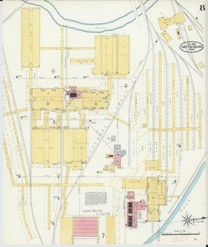 Sanborn Fire Insurance Map from Hattiesburg, Forrest County, Mississippi (1906), Sheet #0008 - Complete Map Set gallery image, historic Sanborn map, vintage wall art, Mississippi Mississippi
