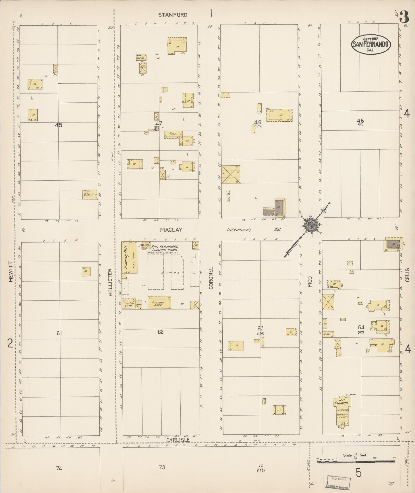 Sanborn Fire Insurance Map from San Fernando, Los Angeles County, California (1912), Sheet #0003 - Complete Map Set gallery image, historic Sanborn map, vintage wall art, California California