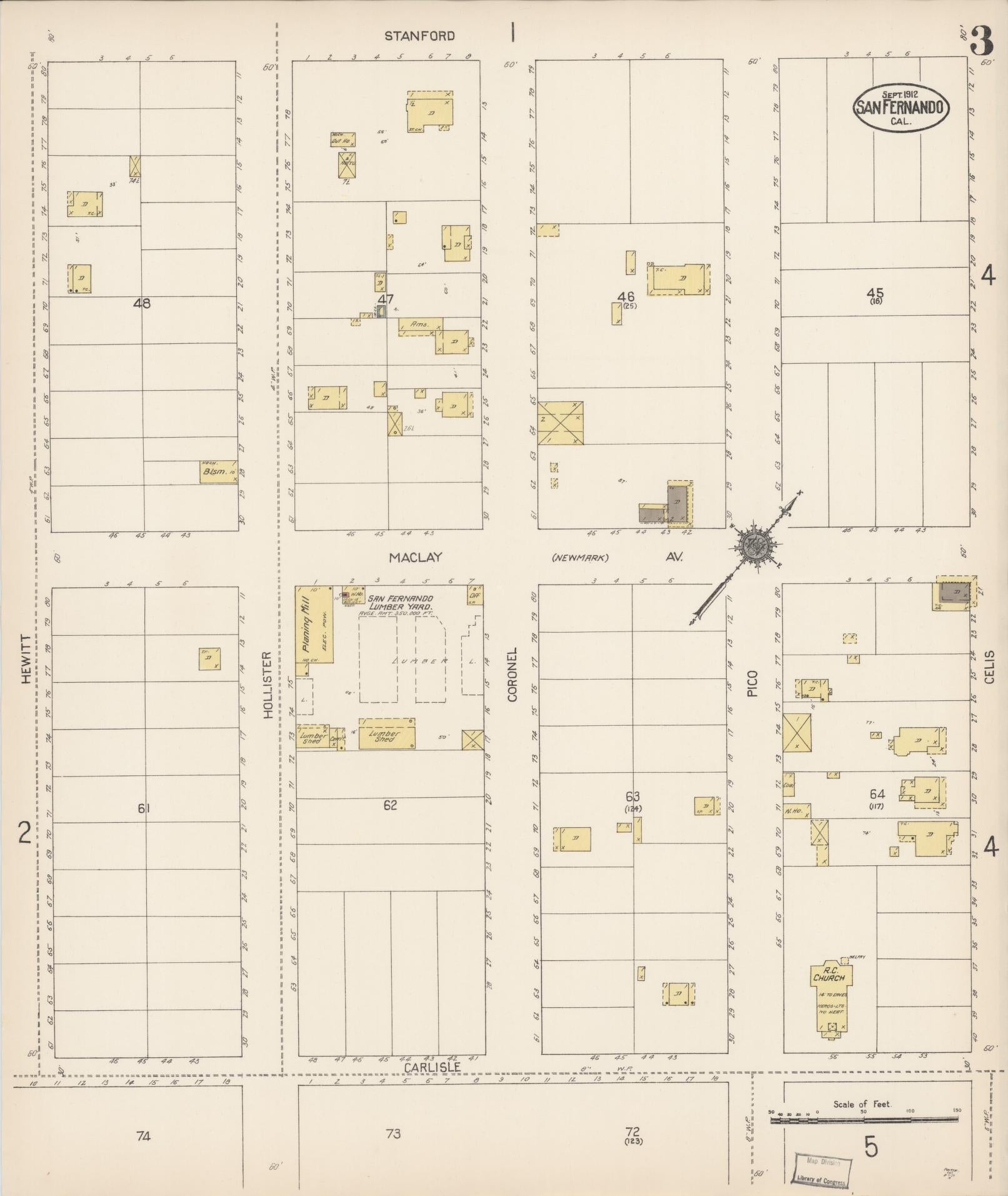 Sanborn Fire Insurance Map from San Fernando, Los Angeles County, California (1912), Sheet #0003 - Complete Map Set gallery image, historic Sanborn map, vintage wall art, California California