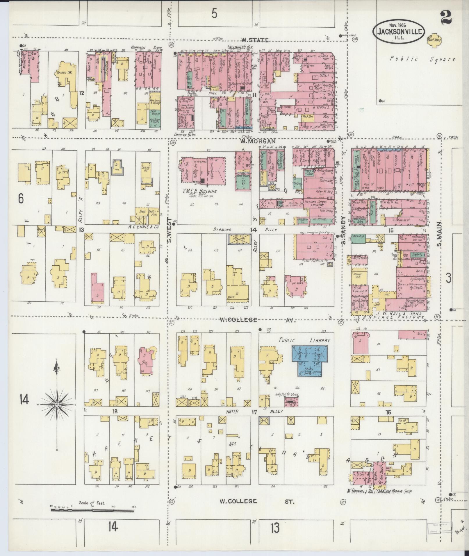 Sanborn Fire Insurance Map from Jacksonville, Morgan County, Illinois. (1905), Sheet 2 – Historic Sanborn Fire Insurance Map Print