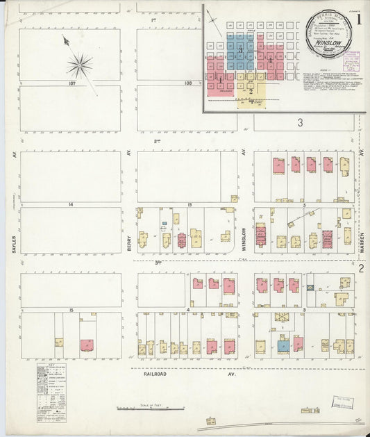 Sanborn Fire Insurance Map from Winslow, Navajo County, Arizona (1901), Sheet #0001 - Historic Sanborn Fire Insurance Map Print, vintage old map wall art, antique decor, genealogy gift, Arizona Arizona map