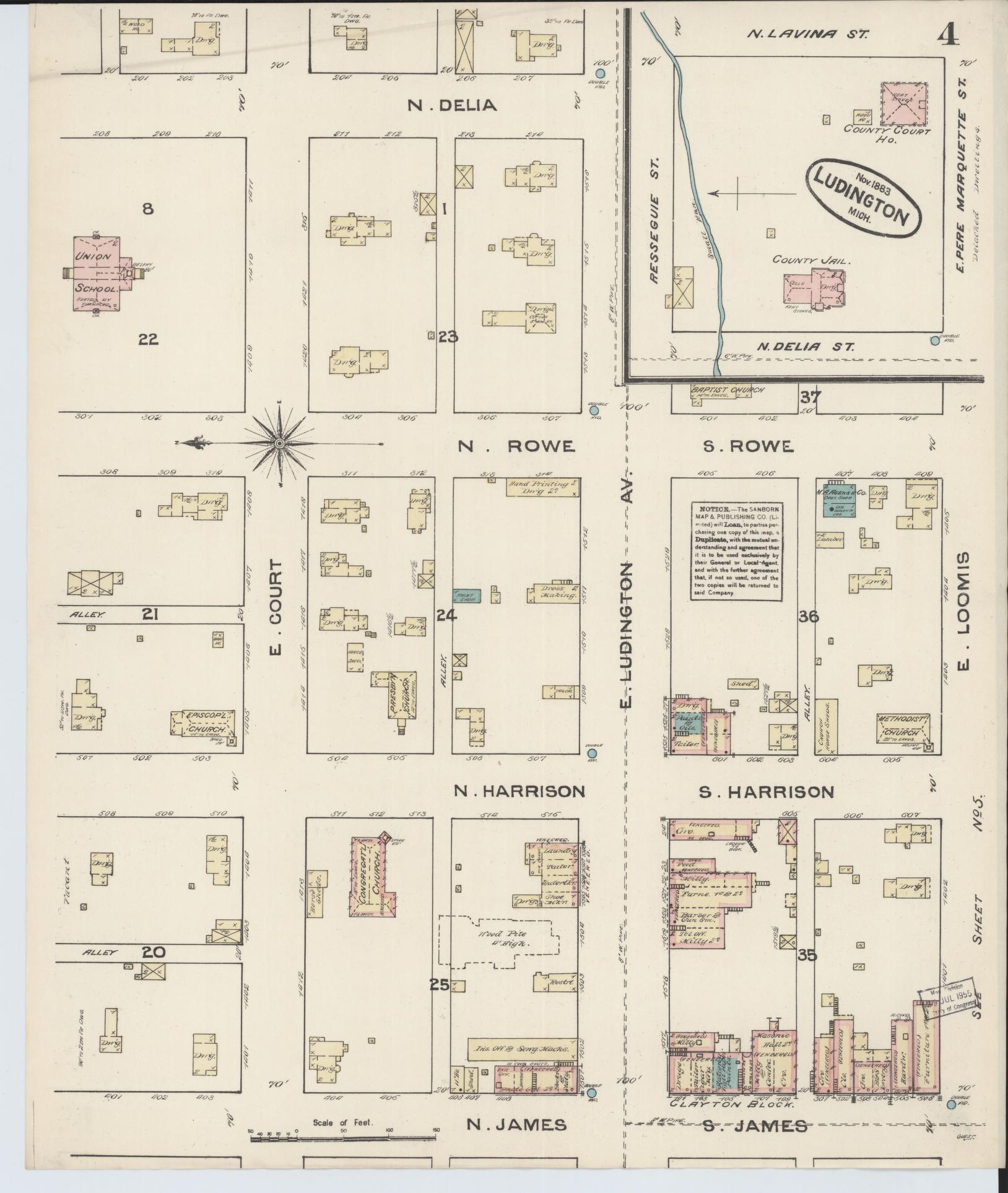 Sanborn Fire Insurance Map from Ludington, Mason County, Michigan (1883), Sheet #0004 - Complete Map Set gallery image, historic Sanborn map, vintage wall art, Michigan Michigan